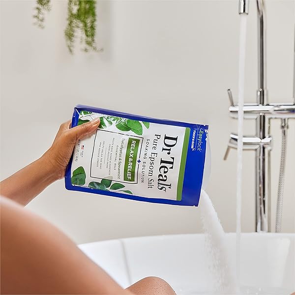 DR TEAL’S EPSOM SALT MAGNESIUM SOAK, RELAX & RELIEF WITH EUCALYPTUS & SPEARMINT ESSENTIAL OILS, 3 LBS