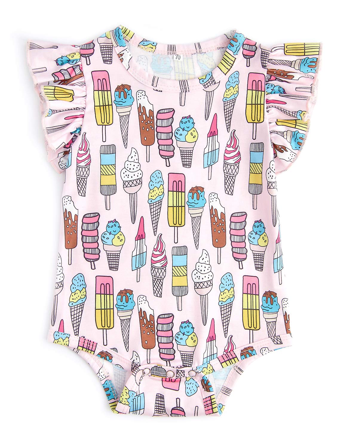 Leapparel 0-6 Months Newborn Girls Jumpsuit Unisex Baby Romper Colorful Ice Cream Printed Playsuit with Snap Button to Change Diaper Size 70