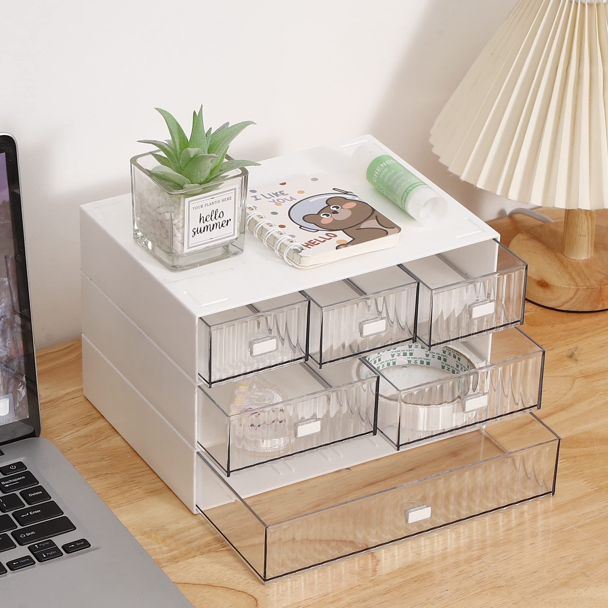 Photo 1 of Ykpoqir Desk Organizer Stackable Storage with 6 Drawers Stackable Drawers for Desk Storage, Makeup Storage Accessories, Desktop Accessories with Drawers, White