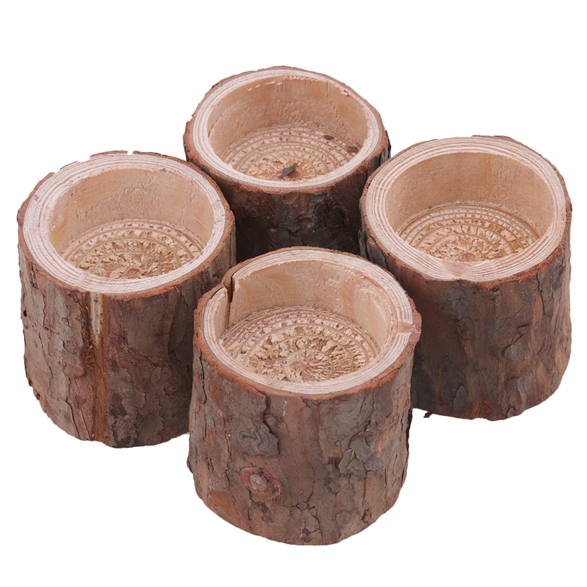5x5x5cm Natural Pine Wood Tree Branch Wooden Candle Holder Handmade Candlesticks for Home Decoration Set of 4