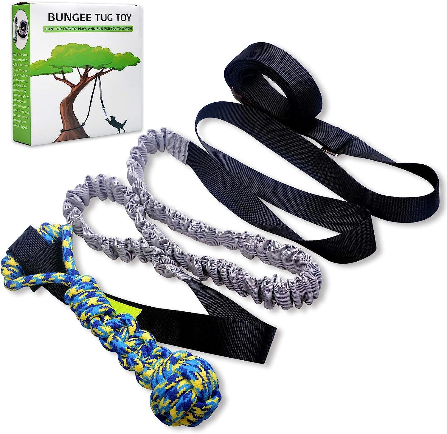 Photo 1 of LOOBANI Outdoor Bungee Tug Toy, Dog Toy Hanging from Tree for Small to Large Dogs, Interactive Exercise Play Cord & Tether with Chew Rope Toy (Tree Stump Tug of War-Black)