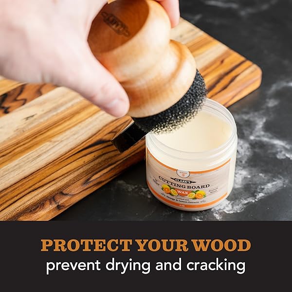 CLARK’S CUTTING BOARD FINISH WAX, ENRICHED WITH LEMON & ORANGE OILS ,MADE WITH NATURAL BEESWAX AND CARNAUBA WAX,BUTCHER BLOCK WAX, (6 OUNCES)