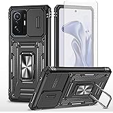 Asuwish Phone Case for Xiaomi Mi 11T/Mi11T Pro 5G with Tempered Glass Screen Protector and Slide Camera Cover Magnetic Ring Holder Kickstand Cell Accessories Slim Mi11TPro T11 G5 Women Men Black