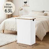 efluky Slim Laundry Basket with Lid 63L Tall Narrow Foldable White view 3
