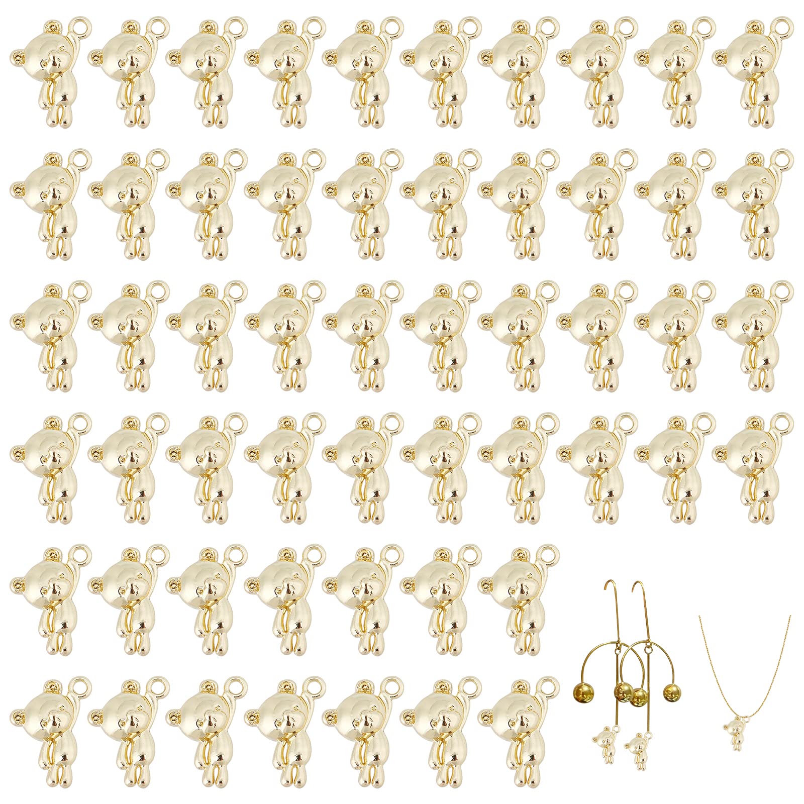 CHGCRAFT 60Pcs Gold Bear Charms Cute Bear Alloy Pendants Little Dangle Charm for Crafting Earrings Bracelets Necklace Ankle Jewellery Making, Light Gold 0.45x0.57x0.16 Inch