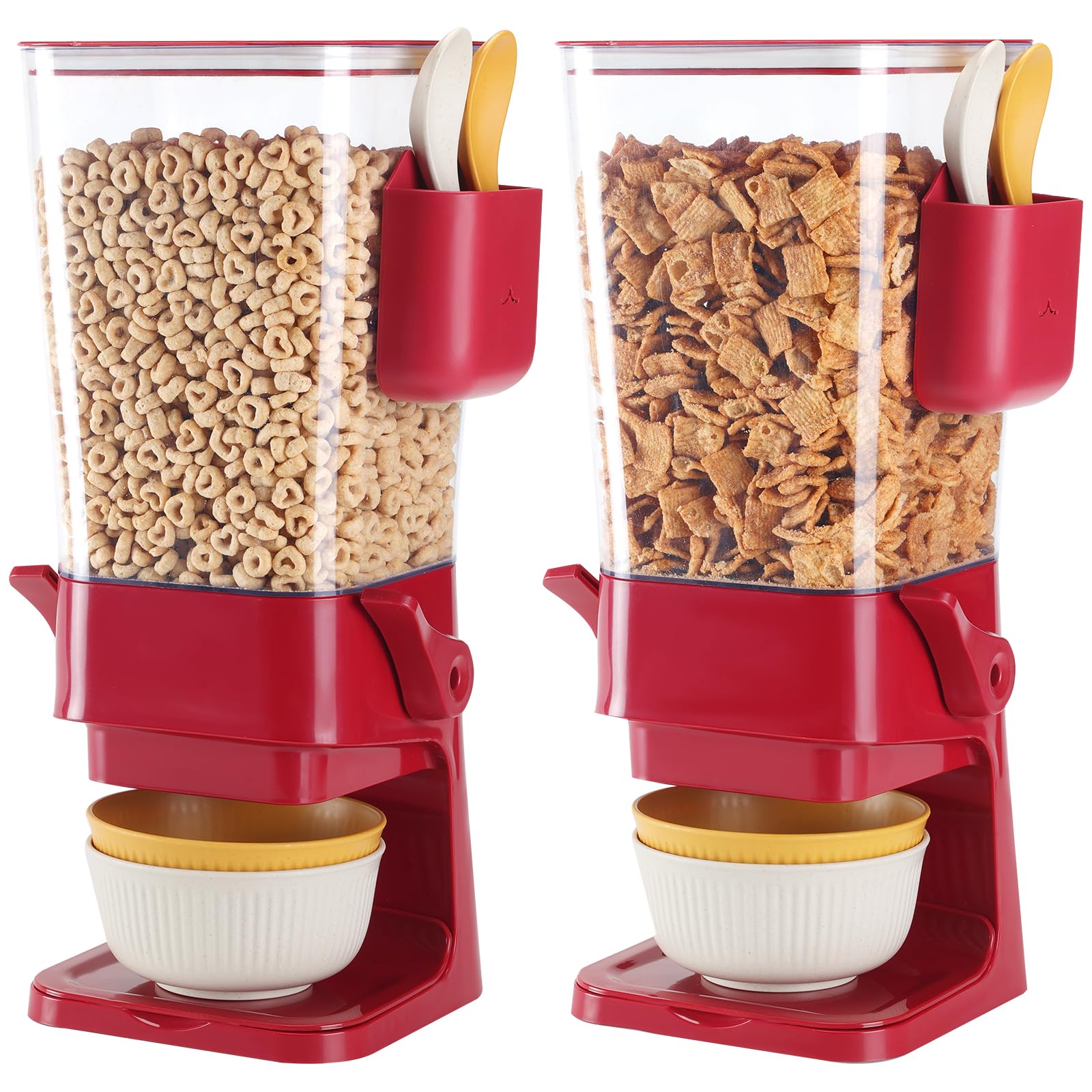 Photo 1 of Osacoe Cereal Dispenser Countertop Red 2 Pack with Creal Bowls Spoons Cutlery Box, Cereal Containers Storage - Not Easy to Crush Food, Dry Food Dispenser For Pantry Candy Snack