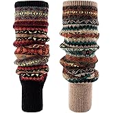 Dioxay 2 Pairs Women's Wool Leg Warmers - Bohemian Long Knit Winter Boot Cuffs Socks
