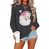 IZROLO Christmas Sweatshirts for Women Merry Sweatshirt Funny Santa Claus Graphic Shirt Xmas Holiday Pullover Tops