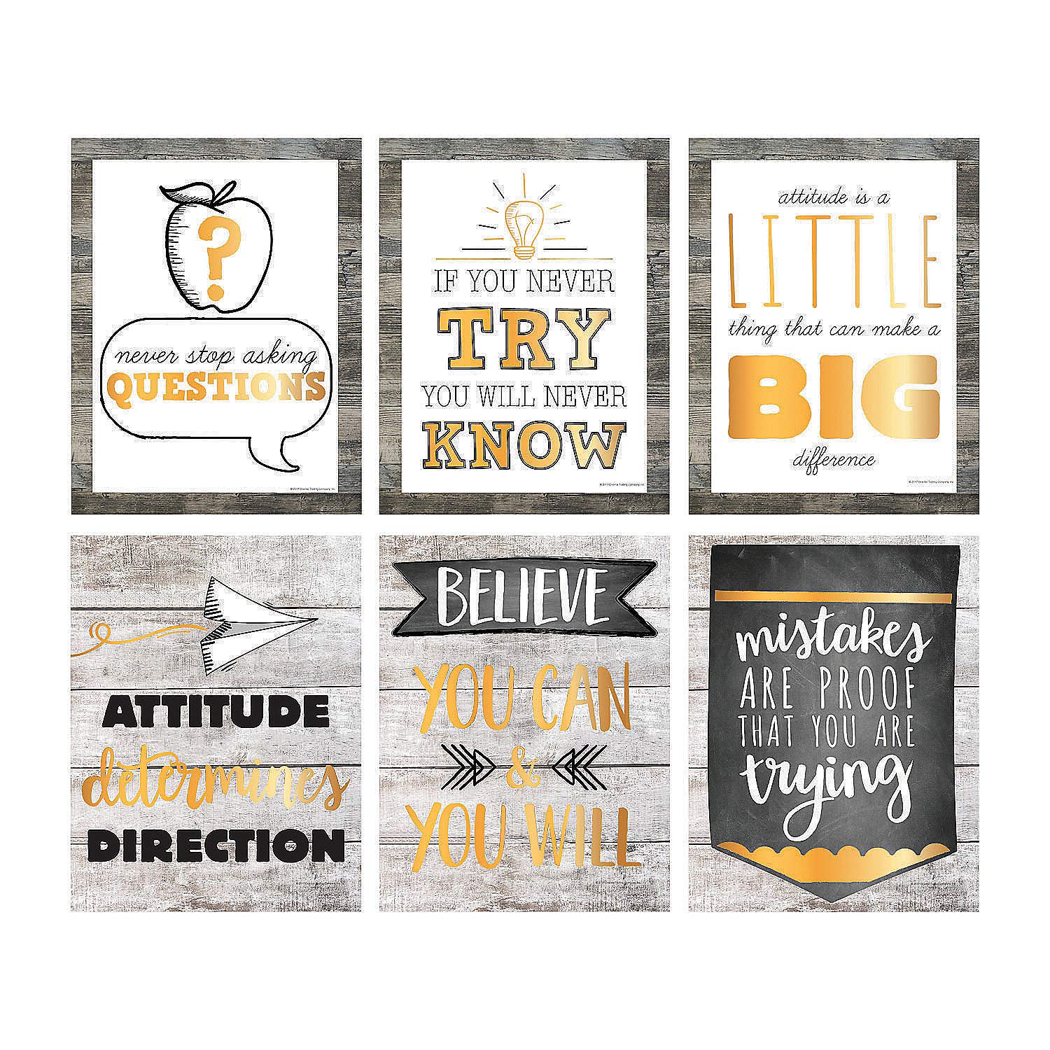 Fun ExpressRustic Classroom Poster Set - 6 Pieces - Educational and Learning Activities for Kids