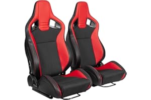WTRAVEL Racing Seats 2 PCS Reclinable Bucket Seats with 2 Sliders Adjustable PU Leather Seats Universal Sport Seats for Cars (Black×Red, 37.0""×19.9""×21.7""), WTRSBR37