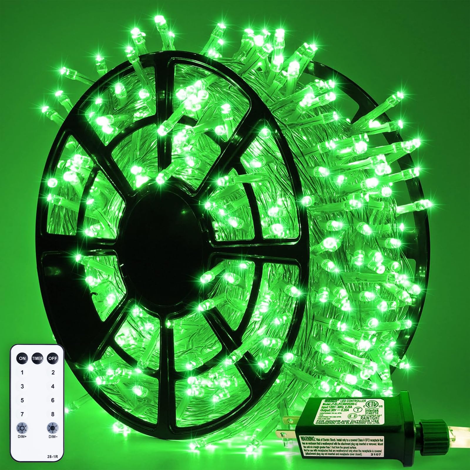 JMEXSUSS 500 LED Green Christmas Lights Indoor Outdoor, 8 Modes 163 FT Green String Lights Plug-in Clear Wire, Remote Control Christmas Tree Light for Xmas Tree Party Halloween Image
