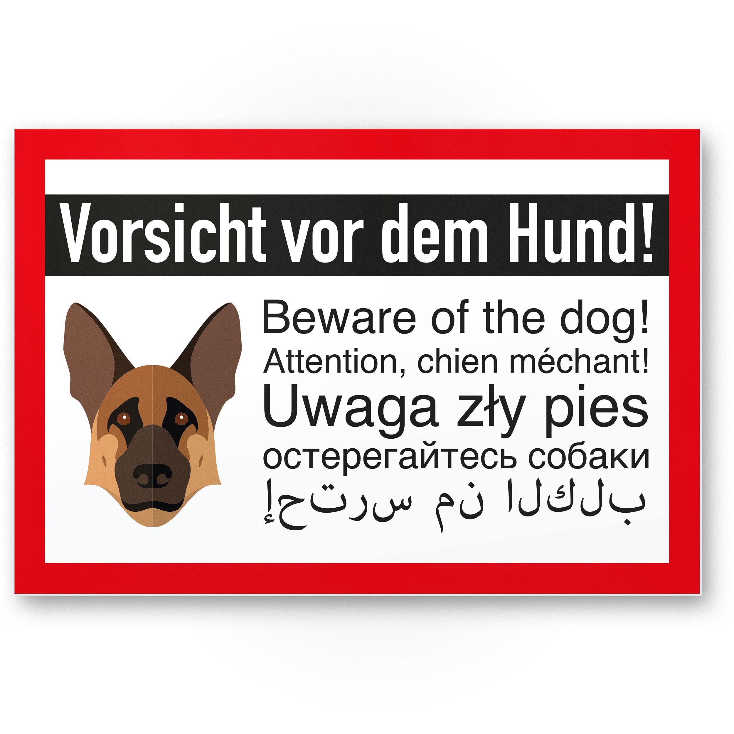 Plastic Sign German Shepherd – Vorsicht VOR dem Hund/Achtung German Shepherd – Dog Sign – Dog Sign – Multilingual German Shepherd – Door Sign House Door/Burglary Protection
