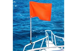 BIGMETA Orange Boat Flag with 53" Adjustable Pole - 12” x 18” Water Ski Flag with Stable Holder, Boat Safety Accessories for Watersports Wakeboarding
