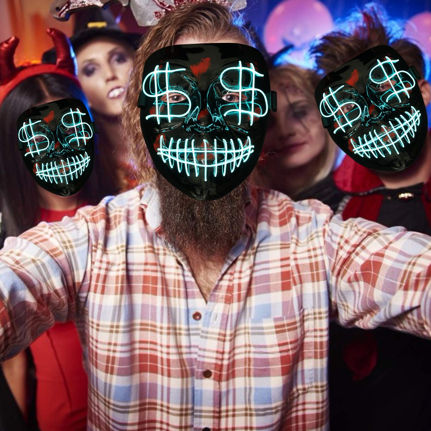 B bangcool LED Light Up Scary Mask, LED Mask Scary Face Fashion Alien Halloween Cosplay Light Up Mask for Kids & Adult