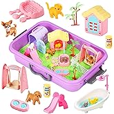 Carolart Pet Sensory bin,Dog and Cat Sandbox for Kids,Kids Play Sand Kit,Pet Play Set with Sensory Sand,Pet Care Play Set,Role Pretend Play Beach Toy Birthday Gift for Girls Boys 3 4 5 6 Years Old
