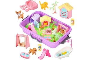 Carolart Pet Sensory bin,Dog and Cat Sandbox for Kids,Kids Play Sand Kit,Pet Play Set with Sensory Sand,Pet Care Play Set,Role Pretend Play Beach Toy Birthday Gift for Girls Boys 3 4 5 6 Years Old
