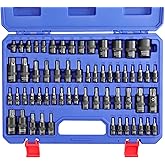 WORKPRO 60-piece Master Torx Bit Set,CR-V Torx Sockets &amp; E Socket Set | 1/4", 3/8", 1/2" Drive Bits, E4-E24 e Socket Set, T6-T70 TT6-TT70, TP8-TP60 Torx Socket Set, S2 Steel Bits, CR-V Sockets