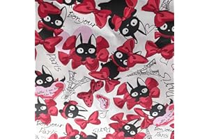 Hanjunzhao Red Bows Black Cat Printed Fabric Pre-Cut by The Yard for Sewing, Quilting and DIY Crafts - 63 Inches Wide 36 Inches Long