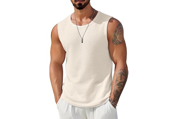 COOFANDY Mens Casual Tank Tops Waffle Knit Sleeveless Shirt Breathable Tank Shirts Summer Muscle Tee