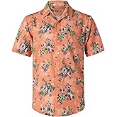 BOJIN Men's Hawaiian Wrinkle Free Floral Short Sleeve Button Down Beach Tropical Shirts with Pocket