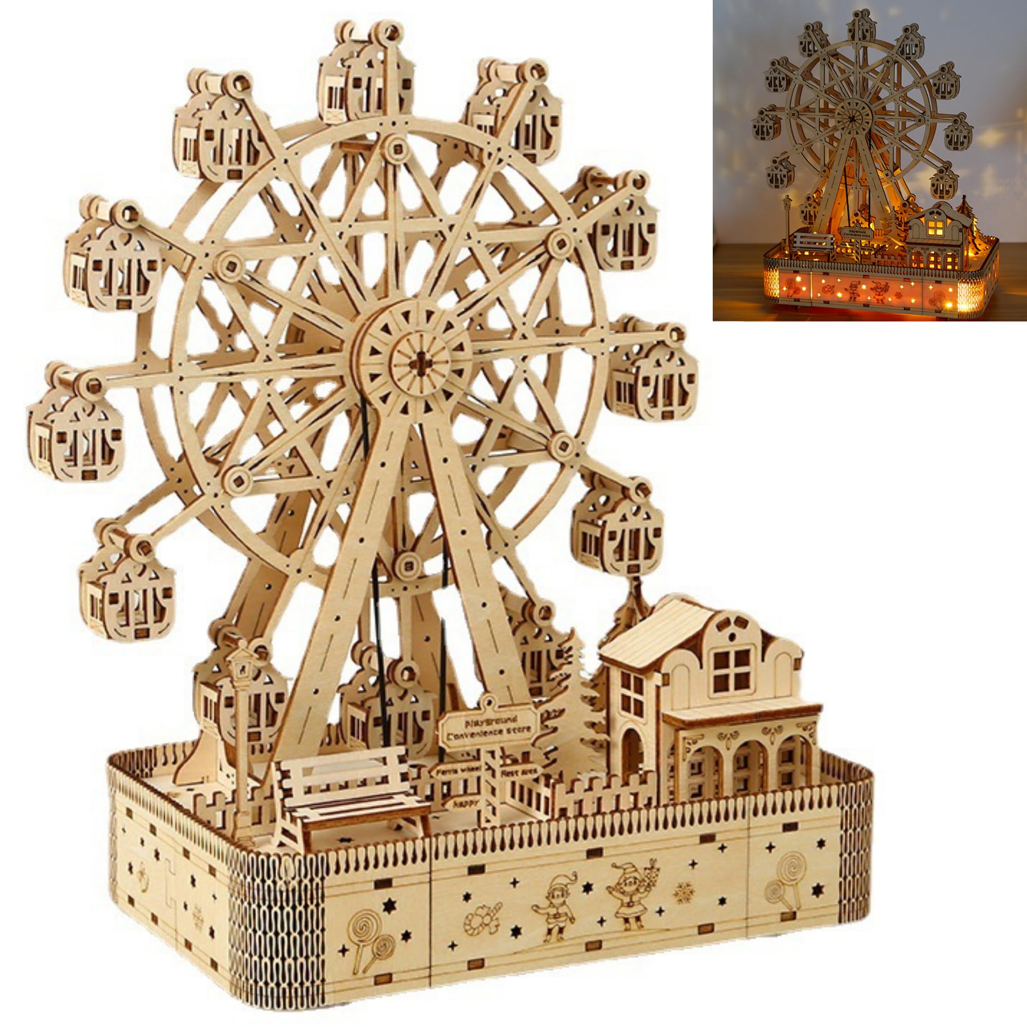 SUQ 3D Wooden Model Kits for Adult, Mechanical Models Assembly Wooden Puzzle, DIY Model Craft Toy Puzzle，Ideal Christmas and New Year gifts - Gorgeous Home Decor（Ferris Wheel）