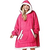 Giggling Getup Wearable Blanket Hoodie for Women Men Gifts for Women Mom Wife Sherpa Fleece Hooded Blanket Sweatshirt Cozy Sherpa Wearable Throw with Pocket & Sleeves for Adult Standard Bright Pink