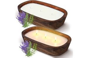 Threlaco 2 Pack Wood Dough Bowl Candle 10 Inch Lavender Candle Decorative with Wick Scented Candles Soy Gifts for Men Women Farmhouse Table Centerpiece Home