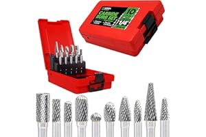 STATEN TOOLS Carbide Burr Set 1/4" Shank – 10 Pcs Double Cut Die Grinder Bits for Milling, Carving, Engraving, Deburring, Drilling, Hard Wood and Metals – Tungsten Carbide Drill Bit Set for Rotary Tools