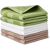 Amazon Basics Organic Cotton Waffle Kitchen Dish Cloths, Ultra Absorbent, Quick Drying, Lint-Free, 12 x 12 Inches, 6-Pack (2 Brown, 2 Olive, 2 Navy Blue)
