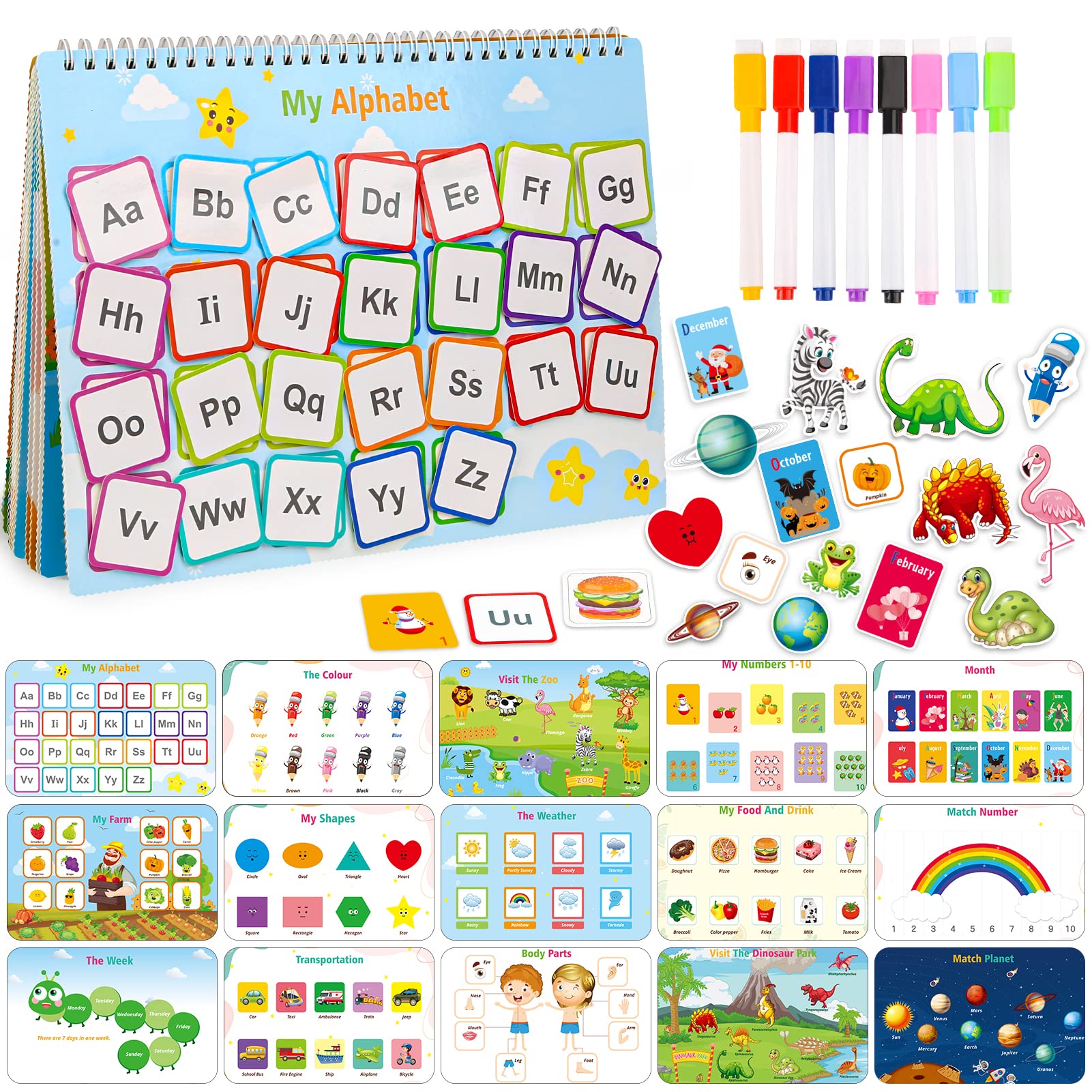 DINORUN Montessori Toys Busy Book for Toddlers 30 Themes Preschool Learning Books Educational Toys for 3 4 5 Year old Boys and Girls