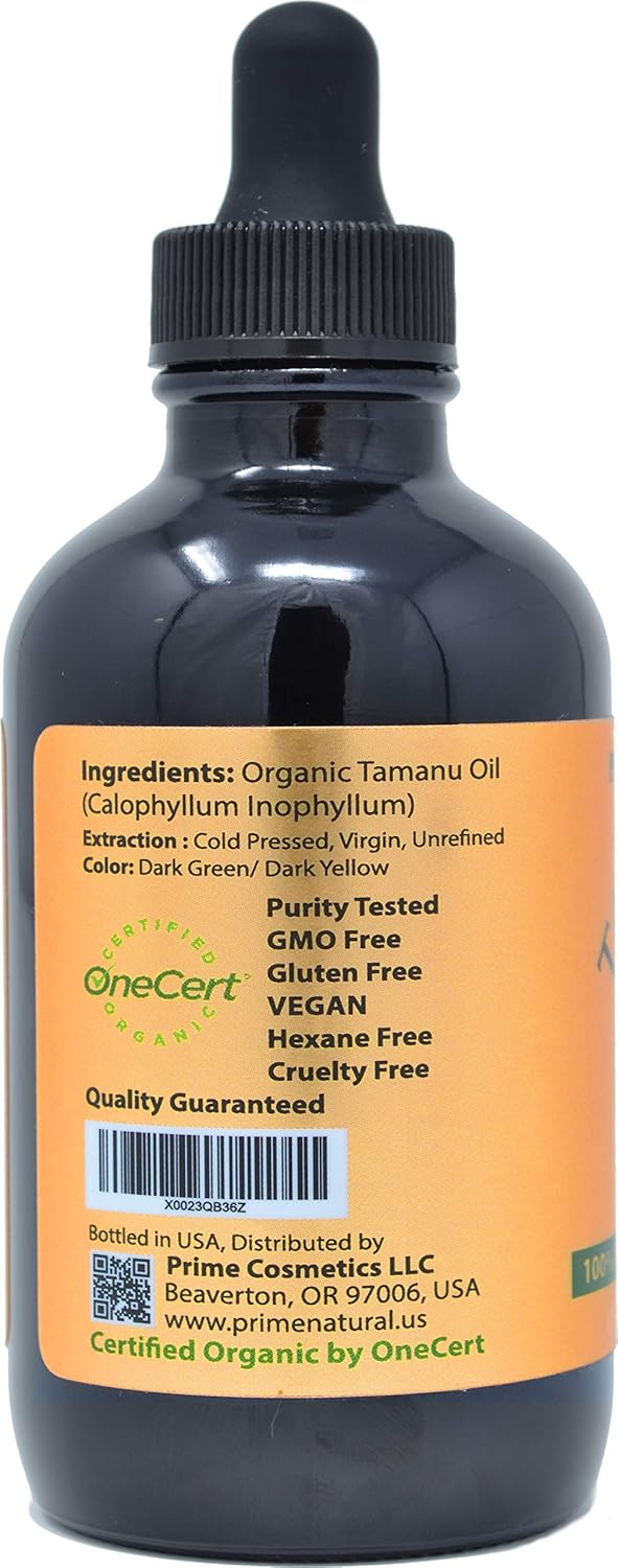 Prime Natural Organic Tamanu Oil - Cold Pressed, Unrefined, Virgin (4oz / 120ml) for Hair, Nails, Skin Care: Beauty