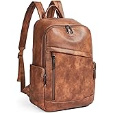 tiamyi Computer Backpack for Women Soft Leather Back pack with 15.6 inch Laptop Compartment, Fashion Ladies Travel Backpack, Brown