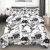 Pamnest Comforter Set Queen Size, Vintage Sugar Soft 3 Pcs Bedding for Kids and Adults, Flower Dead Gothic Comforter Set with Pillowcase, for Bedroom Bed Decor