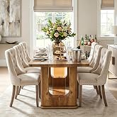 Rejeke 64.5" Dining Room Table Set for 6, Farmhouse Wood Kitchen Table with Decorative Pedestal Legs &amp; 6 Tufted Velvet Chairs,Modern Luxury Dining Table Set for 6 for Dinner &amp; Gatherings