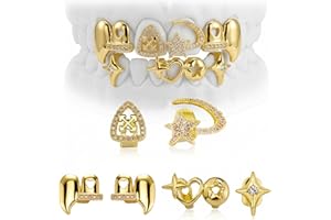 ILIEMOC Gold Grillz Teeth, Costume & Silver Grillz for Teeth, Single Tooth Grillz, Fake Gold Grill, Bottom Grillz for Men & Women, Mouth Grills, Teeth Jewelry Accessories