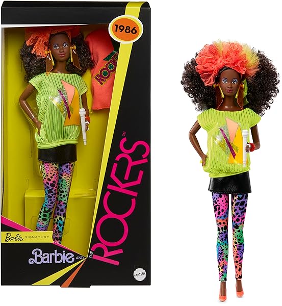 BARBIE SIGNATURE DOLL, AND THE ROCKERS COLLECTIBLE REPRO DEEDEE DOLL, 40TH ANNIVERSARY OF 1986 LINE, DOLL STAND AND DISPLAYABLE PACKAGING