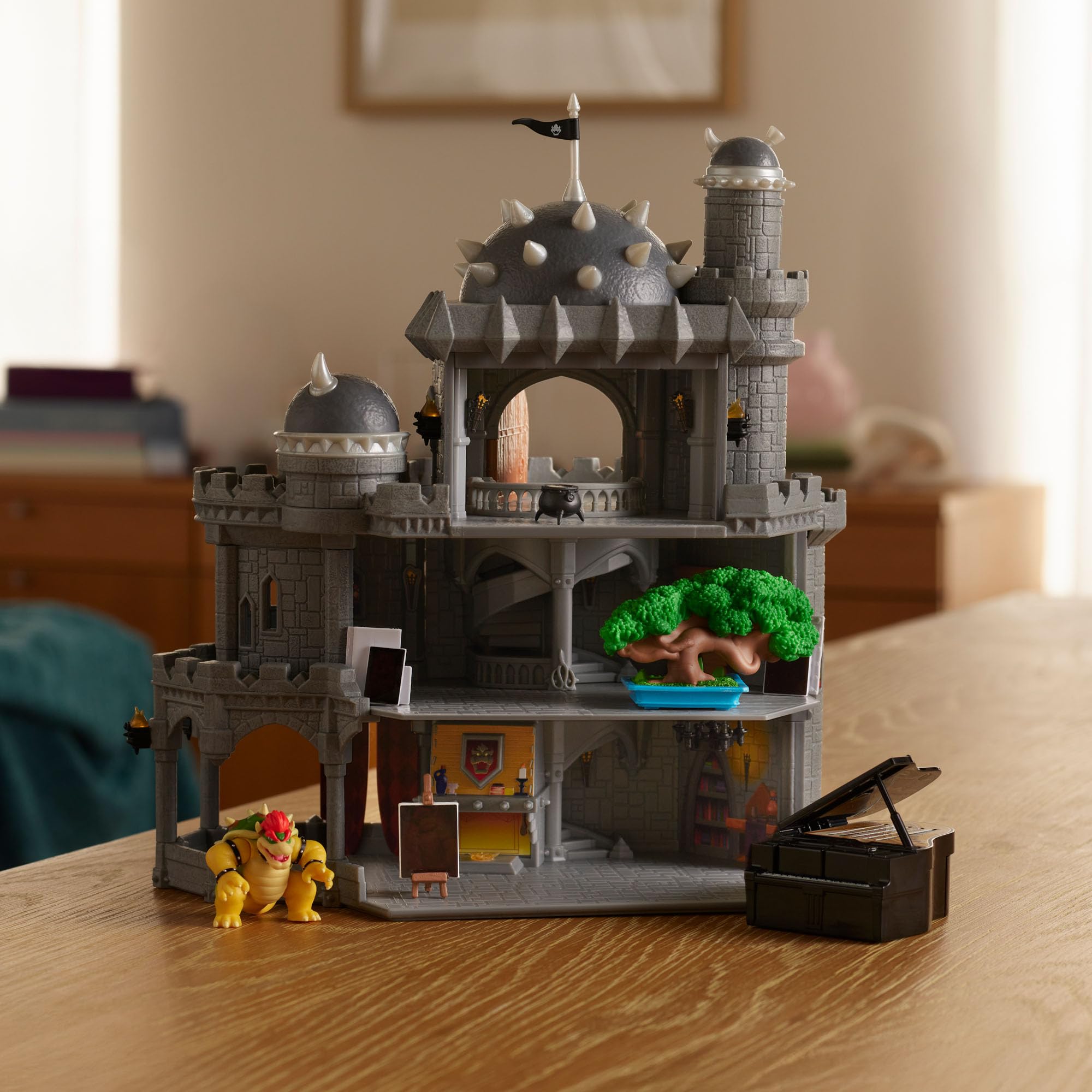 Super Mario Galaxy“-Film Bowser-Schloss-Spielset, offiziell lizenziert von Jakks Pacific, enthält eine 3,8 cm große, bewegliche Mini-Figur und Charakter-Zubehör, 3 Spielebenen, wärmeaktivierte Bilder 2