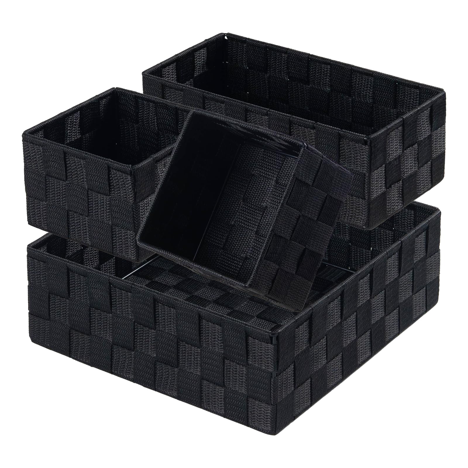 Woven Storage Box Cube Basket Bin Container Tote Organizer Divider for Drawer,Closet,Shelf, Dresser,set of 4 (Black)
