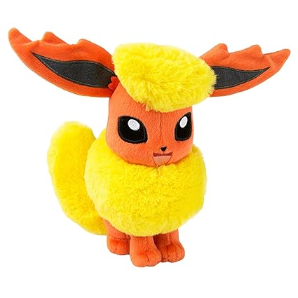 TOMY Pokémon Flareon Plüschfigur in Fensterbox – Hochwertiges Stofftier 20cm zum Spielen und Sammeln - ab 3 Jahre