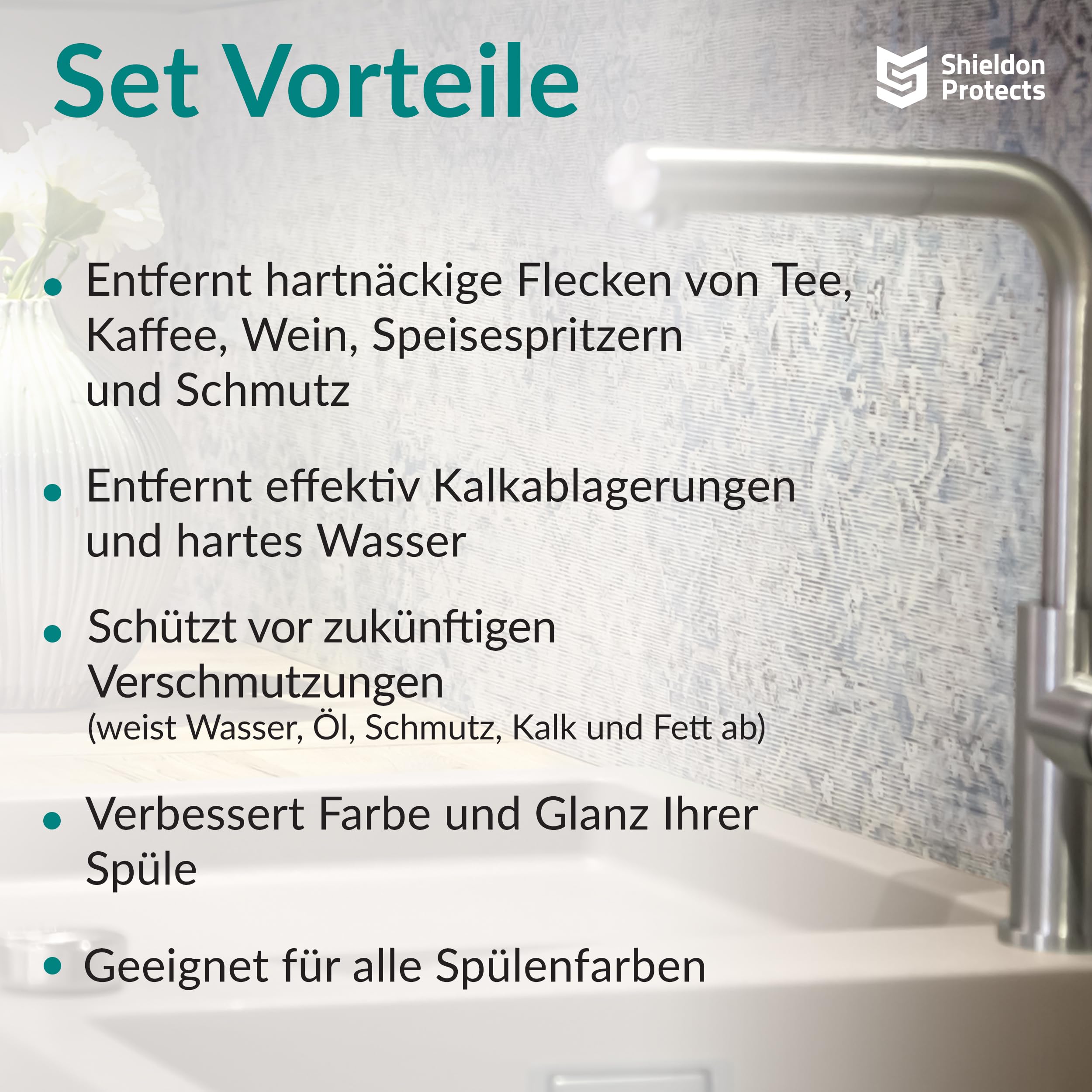 Shieldon Protects Sink Restorer Spüle Imprägnierung und Reinigung Set - Drei Reiniger für Küche Spüle + 2x Schwamm und Mikrofasertuch - Granit, Blanco, Silgranit Reiniger für Granitspüle 8
