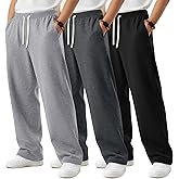 LessonZoo 3 Pack Boys Sweatpants Kids Casual Open Bottom Pants Teen Straight Leg Athletic Drawstring Joggers with Pockets