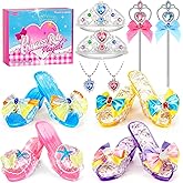 Easface Princess Dress Up Shoes Set, Toddler Princess Shoes for Girls, Pretend Play Dress Up Toys with Princess Necklace, Crown and Wand Set for Little Girls Gift Aged 3-6 Years Old