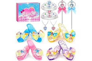 Easface Princess Dress Up Shoes Set, Toddler Princess Shoes for Girls, Pretend Play Dress Up Toys with Princess Necklace, Crown and Wand Set for Little Girls Gift Aged 3-6 Years Old