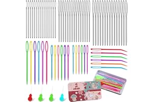 UOOU 73 Pcs Yarn Needles Set, Large Eye Plastic Sewing Needles, Large Eye Blunt Darning Needles, Sewing Needles with Threader