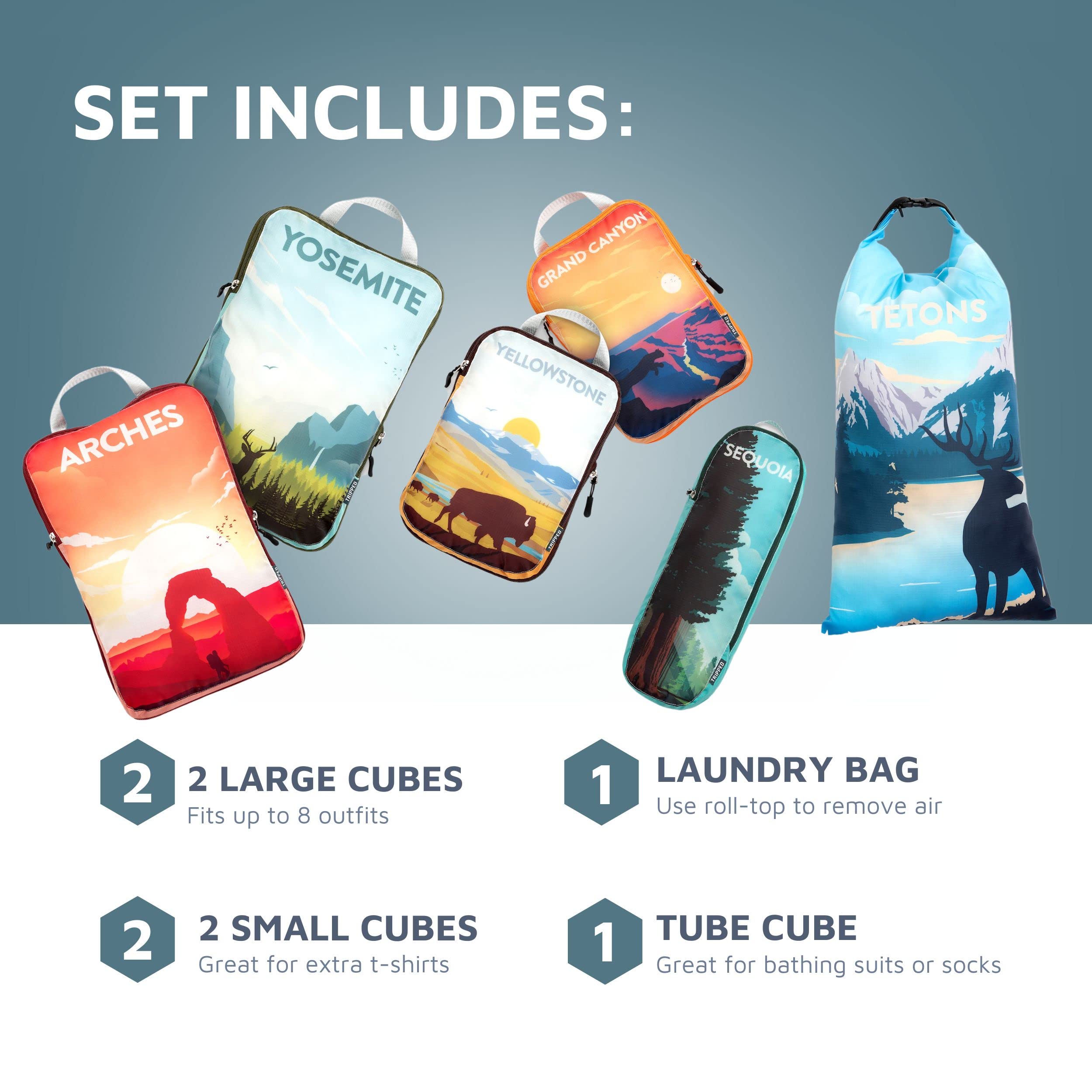 Compression Packing Cubes Set for Travel - Lightweight, Durable Clothes Organizer for Carry-On Luggage and Suitcases by TRIPPED Travel Gear