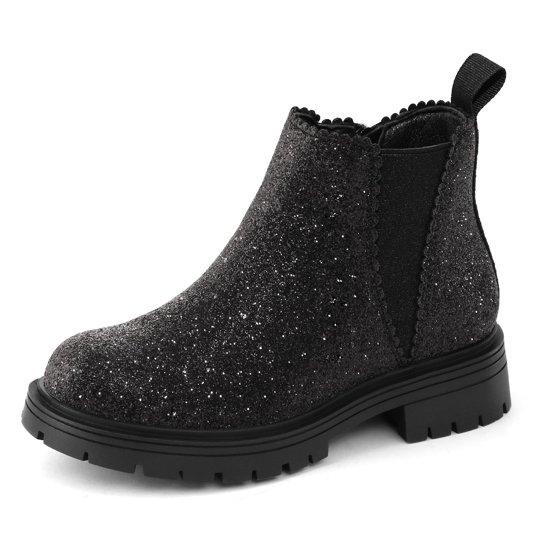 Photo 1 of K KomForme Girls Ankle Boots with Side Zipper Chelsea Booties Lug Sole?Size 10 Toddler?Black Glitter