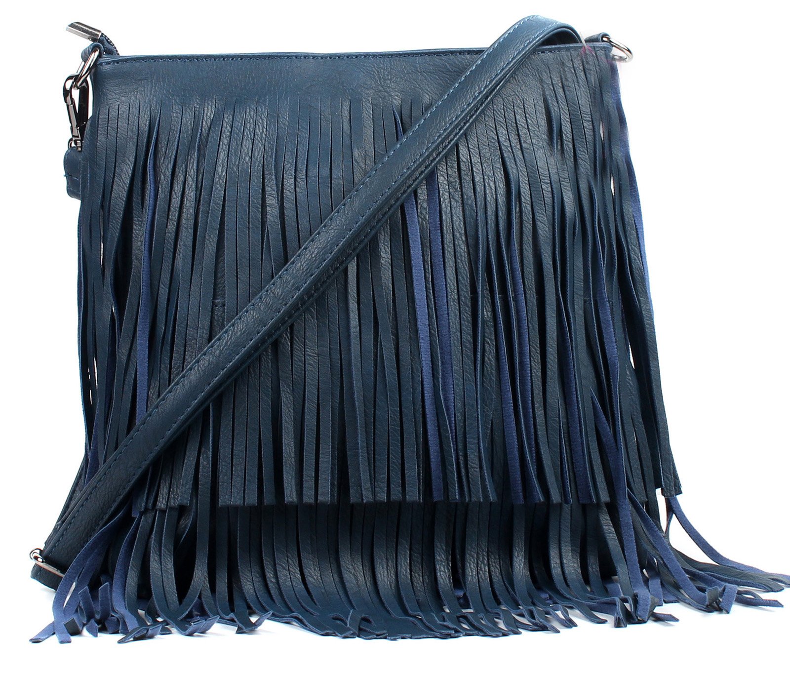 AOSSTA Crossbody Bag For Women Fringe Tassel Hobos Shoulder Bags Ladies Casual Handbags (Navy)