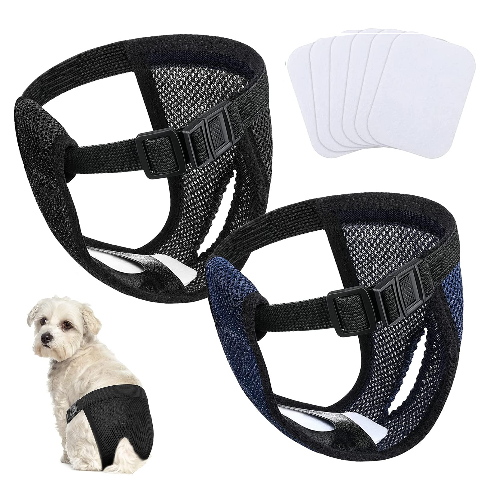 SUpoetry Pack of 2 Female Dogs, Washable Dog Trousers, Protective Pants for Female Dogs, with 6 Sanitary Pads, for Female Dogs, Heat Black and Blue