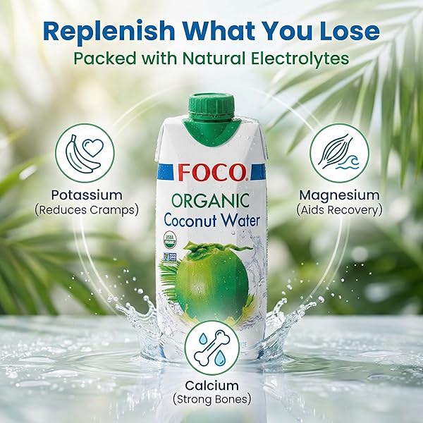 FOCO UHT ORGANIC COCONUT WATER 16.9 FL OZ, PACK OF 12, NON-GMO, NEVER FROM CONCENTRATE