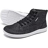 HOBIBEAR Men Wide Toe Box High Top Barefoot Canvas Sneakers Trail Running Shoes Zero Drop Sole Minimalist for Outdoor Gym Casual Hiking Trekking Travel Training Walking Jogging Black White